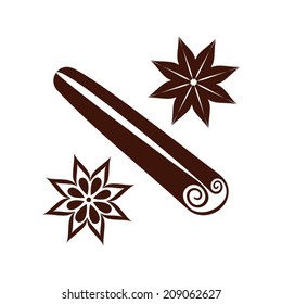 Brown star anise and cinnamon vector illustration