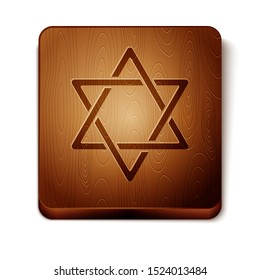 Brown Star of David icon isolated on white background. Jewish religion symbol. Symbol of Israel. Wooden square button. Vector Illustration