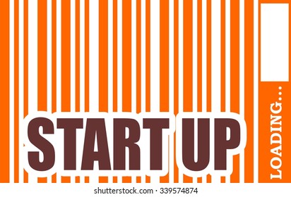 Brown start up text in orange bar code. Loading bar. Relative for retail business