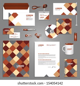 Brown stationery template design with square elements. Documentation for business.