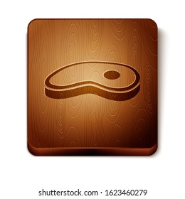 Brown Steak meat icon isolated on white background. Wooden square button. Vector Illustration