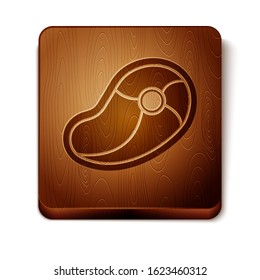 Brown Steak meat icon isolated on white background. Wooden square button. Vector Illustration