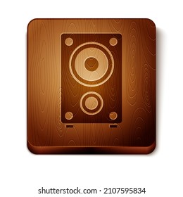 Brown Stereo speaker icon isolated on white background. Sound system speakers. Music icon. Musical column speaker bass equipment. Wooden square button. Vector