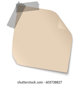 brown sticky note with adhesive tape on white background