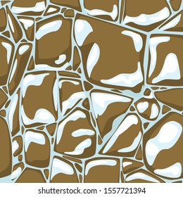 Brown stone and snow seamless texture. Vector winter stone background