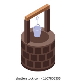 Brown stone well icon. Isometric of brown stone well vector icon for web design isolated on white background