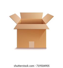 Brown storage box made of cardboard vector illustration isolated on white background. Carton paper container for delivering products and goods