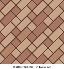 Brown stretcher bond pavement top view pattern, street cobblestone, garden sidewalk tile for alley. Vector laminate flooring or wood parquet. Natural brick blocks on ground, road paving texture