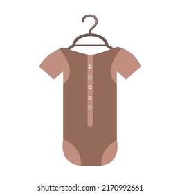 Brown stretchy jumpsuit for baby boy semi flat color vector object. Comfortable home outfit. Full sized item on white. Simple cartoon style illustration for web graphic design and animation