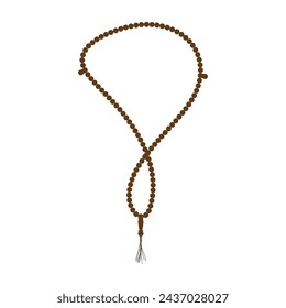 A brown string with beads on it. The beads are in a line and the string is tied to a knot