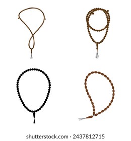 A brown string with beads on it. The beads are in a line and the string is tied to a knot