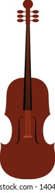 A brown stringed musical instrument of treble pitch played with a horsehair bow set isolated white background viewed from the front, vector, color drawing or illustration.