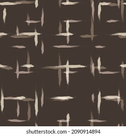 Patrón sin costuras de rayas marrones. Textura del tartán de la línea de acuarela. Vector japonés, tela a cuadros, fondo de pincel dibujado a mano