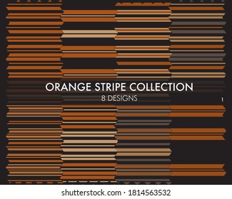 Brown striped seamless pattern collection includes 8 designs for fashion textiles, graphics