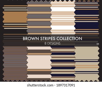 Brown striped seamless pattern collection includes 8 designs for fashion textiles, graphics