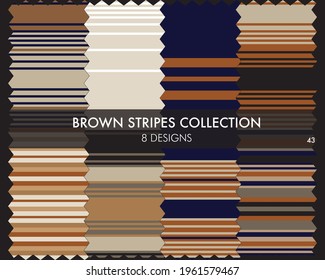 Brown striped seamless pattern collection includes 8 designs for fashion textiles, graphics