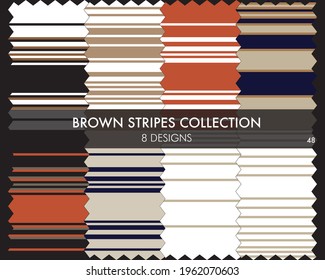 Brown striped seamless pattern collection includes 8 designs for fashion textiles, graphics