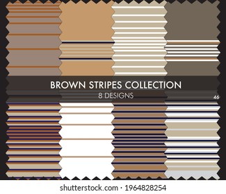 Brown striped seamless pattern collection includes 8 designs for fashion textiles, graphics