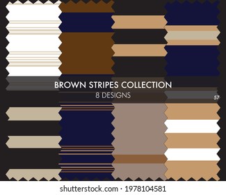 Brown striped seamless pattern collection includes 8 designs for fashion textiles, graphics