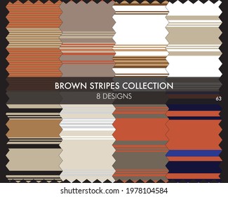Brown striped seamless pattern collection includes 8 designs for fashion textiles, graphics