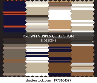 Brown striped seamless pattern collection includes 8 designs for fashion textiles, graphics