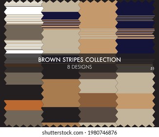 Brown striped seamless pattern collection includes 8 designs for fashion textiles, graphics