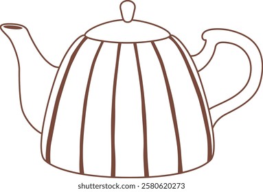 Brown striped teapot pouring a fragrant herbal tea infusion, creating a perfect atmosphere for relaxation and enjoyment during breakfast, afternoon breaks, or cozy teatime moments