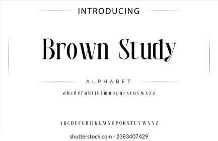 Brown Study Premium letras y números elegantes y lujosos. Elegante tipografía tecnológica clásica serif tipo fuente decorativa vintage retro. Ilustración vectorial creativa