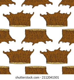 brown stump pattern. seamless pattern of stump texture in brown colors. vector illustration, hand-drawn in sketch style, side view, black outline is often located