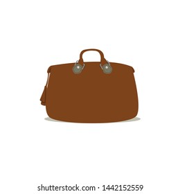 Brown Stylish briefcase.  Bag for travel, things, clothes.  Isolated flat vector illustration on background.