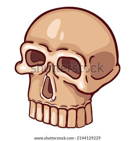 Brown Stylized Skull Illustration. Comics Style Icon on White Background