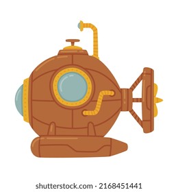 Brown Submarine Watercraft Swimming Underwater Vector Illustration