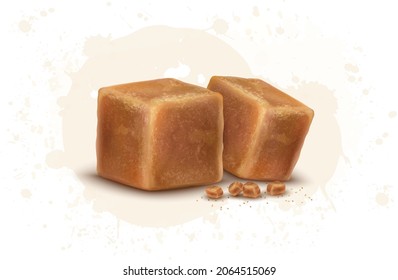 Brown Sugar Cane Jaggery Cube  Vector Illustration 