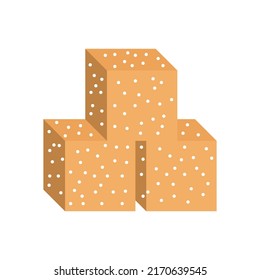Brown sugar cube food vector icon illustration. Sweet square diet ingredient isolated white. Healthy shape piece crystal cane and nutrition element refined. Block sweetener granular or sucrose glucose