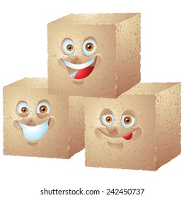 Brown Sugar cube pile cartoon characters isolated