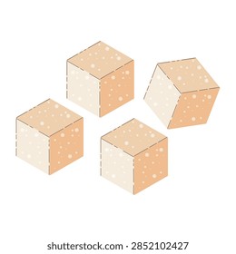 Brown Sugar Cubes Isometric Vector Set, Sweet Baking Ingredient Icon