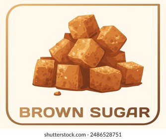 Brown Sugar Cubes Vector Illustration. Cubes are in a soft brown color with a gradient effect. Tiny, white speckles are scattered throughout the cube the natural molasses content of brown sugar