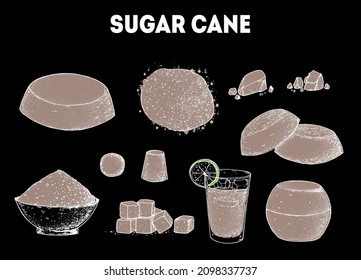 Brown Sugar Organic Unrefined. Sugar cane sketch collection. Hand drawn vector illustration. Vintage design template. Panela, Gur or jggery powder. Vintage Design for packaging.
Important information
