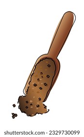 Brown sugar. Powder vector illustration with wooden spoon