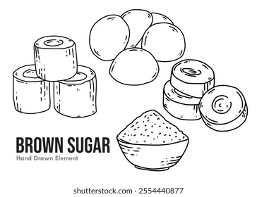 Brown sugar with several different hand drawings and is suitable for ornamental designs for packaging, food, menus, and others