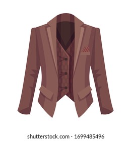 Brown Suit Jacket with Buttoned Vest as Male Clothing Item Vector Illustration