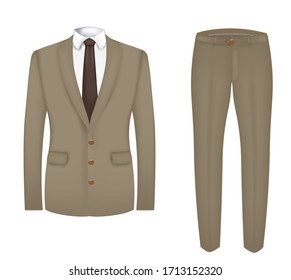 Brown suit and tie with shirt . close up. vector