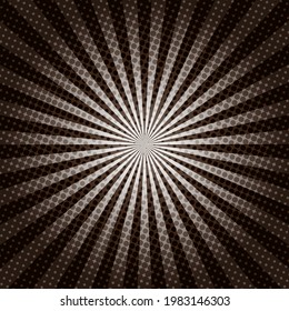 Brown Sunburst Pattern Background. Sunburst with rays background. Vector illustration. Brown radial background. Halftone background.