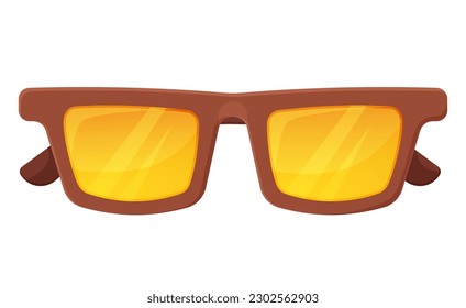 Brown sunglasses with yellow glasses. Cartoon style. Vector illustration isolated on white.