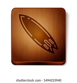 Brown Surfboard icon isolated on white background. Surfing board. Extreme sport. Sport equipment. Wooden square button. Vector Illustration