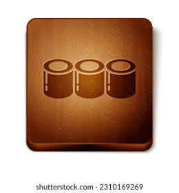 Brown Sushi icon isolated on white background. Traditional Japanese food. Wooden square button. Vector
