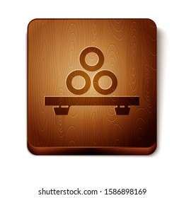 Brown Sushi on cutting board icon isolated on white background. Asian food sushi on wooden board. Wooden square button. Vector Illustration