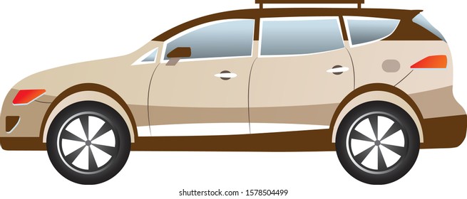 Brown SUV car in flat style. Side view of sports utility Vehicle isolated on white background.
