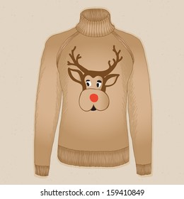 Brown sweater with a pattern of deer