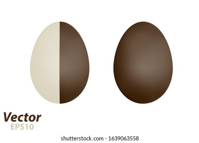 Brown sweet chocolate egg in vector on white background.Milk chocolate egg in vector.